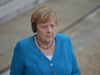German Chancellor Angela Merkel arrives at the Presidential Elysee Palace  for a meeting and a working dinner - September 16, 2021, Paris (