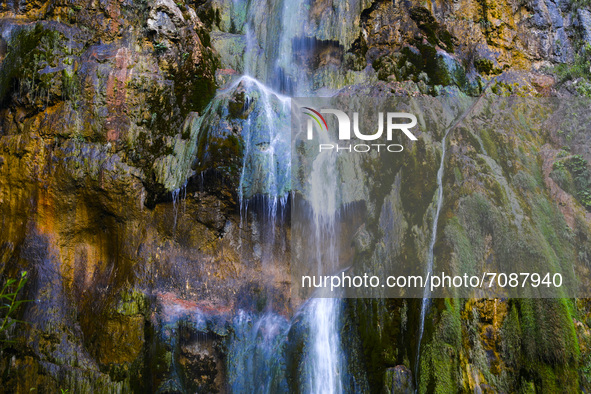 Waterfalls of Plitvice Lakes National Park in Croatia on September 15, 2021. In 1979, Plitvice Lakes National Park was inscribed on the UNES...