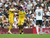 Ovie Ejaria of Reading celebrates his goal with team mates his  goal  1:0 during the Sky Bet Championship match between Fulham and Reading a...