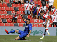 Radamel Falcao of Rayo Vallecano scores a goal during the La Liga match between Rayo Vallecano and Getafe CF at Estadio de Vallecas in Madri...