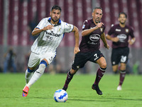 Jose’ Luis Palomino of Atalanta BC and Franck Ribery of US Salernitana 1919 compete for the ball during the Serie A match between US Salerni...