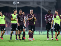 Players of US Salernitana 1919 greet their supporters during the Serie A match between US Salernitana 1919 and Atalanta BC at Stadio Arechi,...