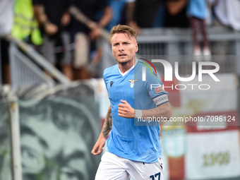 Ciro Immobile of SS Lazio celebrates after scoring first goal during the Serie A match between SS Lazio and Cagliari Calcio at Stadio Olimpi...