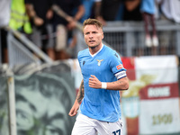 Ciro Immobile of SS Lazio celebrates after scoring first goal during the Serie A match between SS Lazio and Cagliari Calcio at Stadio Olimpi...