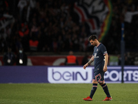 Lionel Messi of PSG dejected after Olympique goal during the Ligue 1 Uber Eats match between Paris Saint Germain and Lyon at Parc des Prince...