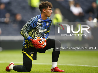 Chelsea's Kepa Arrizabalaga during the pre-match warm-up  during Premier League between Tottenham Hotspur and Chelsea  at Tottenham Hotspur...