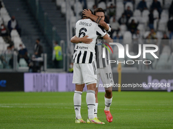 Paulo Dybala of Juventus FC hugs Danilo Da Silva of Juventus FCduring the Serie A match between Juventus FC and AC Milan at Allianz Stadium,...