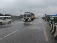 Water Logged National Highway 6 ahead heavy rain and Covid-19 pandemic situation at the near of Kolkata city on September 20,2021. (