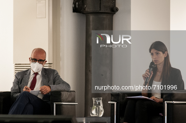 Virginia Raggi,Luca Montuori during the press conference for the presentation of the redevelopment project of Piazza dei Cinquecento, in Rom...