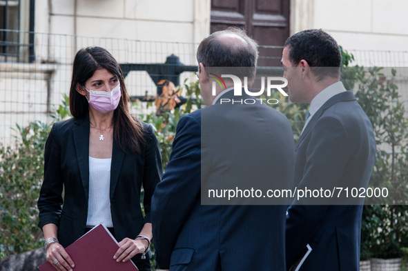 Virginia Raggi,Umberto Lebruto during the press conference for the presentation of the redevelopment project of Piazza dei Cinquecento, in R...