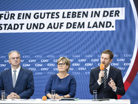(L-R) Reiner Haseloff, Barbara Klepsch and Michael Kretschmer are pictured during a press conference following a party's leadership meeting...