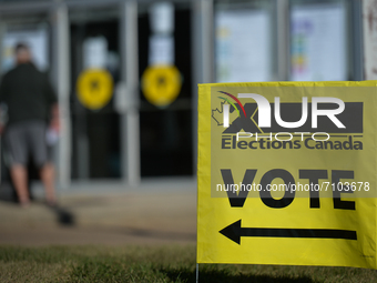 An Election Canada sign visible in front of a polling station along Ellerslie Road in Edmonton.
On Monday, September 20, 2021, in Edmonton,...