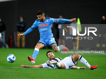 Lorenzo Insigne (Napoli) in action against Tolgay Arslan (Udinese) during the Italian football Serie A match Udinese Calcio vs SSC Napoli on...