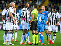 Rodrigo Nascimento Becao (Udinese) protests with the referee of the match Gianluca Manganiello during the Italian football Serie A match Udi...