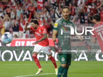 Darwin Núñez forward of SL Benfica celebrates after scoring the second goal during the Liga Portugal Bwin match between SL Benfica and Boavi...