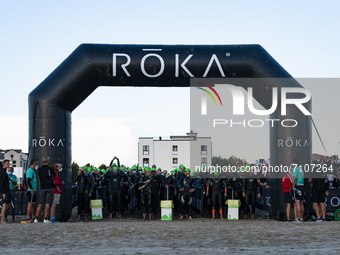 The amazing start at Ironman Italy 2021, 18 September 2021, in Cervia, on September 18, 2021. Ironman Italy 2019 in Cervia, Emilia Romagna,...
