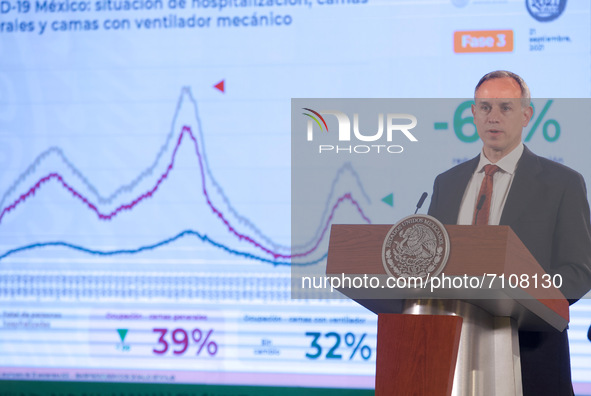 Mexico’s Deputy health minister Hugo Lopez-Gatell speaks during Mexican President  Lopez Obrador, daily morning briefing conference at Natio...