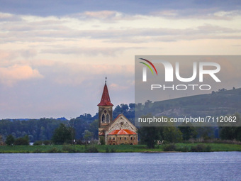 Musov church of Saint Linhart on island near Mikulov, Czech Republic on September 17, 2021. (