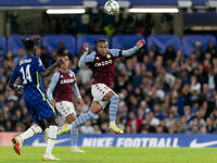Cameron Archer of Aston Villa scores a goal with a header during the Carabao Cup match between Chelsea and Aston Villa at Stamford Bridge, L...