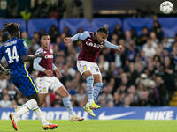 Cameron Archer of Aston Villa scores a goal with a header during the Carabao Cup match between Chelsea and Aston Villa at Stamford Bridge, L...