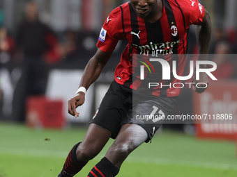 Rafael Leao of AC Milan in action during the Serie A 2021/22 football match between AC Milan and Venezia FC at Giuseppe Meazza Stadium, Mila...