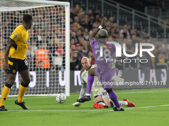 Tanguy NDombèlé of Tottenham Hotspur scores to make it 1-0 to Spurs during the Carabao Cup match between Wolverhampton Wanderers and Tottenh...