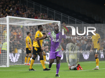 Tanguy NDombèlé of Tottenham Hotspur celebrates his goal during the Carabao Cup match between Wolverhampton Wanderers and Tottenham Hotspur...