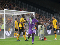 Tanguy NDombèlé of Tottenham Hotspur celebrates his goal during the Carabao Cup match between Wolverhampton Wanderers and Tottenham Hotspur...