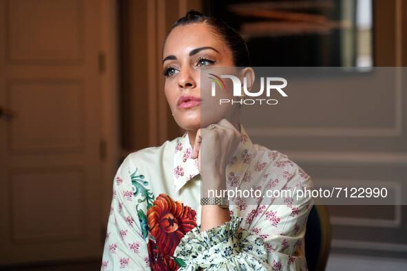 Hiba Abouk poses during the 69th San Sebastian Film Festival in San Sebastian, Spain, on, 24 September, 2021. 