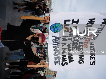Climate strike in Istanbul, Turkey on September 24, 2021. Young climate activists demanding action against the climate crisis took to the st...