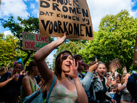 People are shouting slogans against climate change, during the Global Climate Strike organized in Utrecht, on September 24th, 2021. (