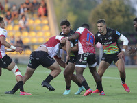 Junior Laloifi (Zebre) is tackled by Lions’ defense during the United Rugby Championship match Zebre Rugby Club vs Emirates Lions on Septemb...