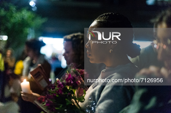 A woman reacts during a vigil for 28 year-old teacher Sabina Nessa, in London, Britain, 24 September 2021. Sabina Nessa, a 28-year-old prima...