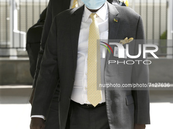 Foreign Minister of South Sudan Barnaba Marial Benjamin is seen outside the United Nations during the 76 General Assembly on September 24,20...