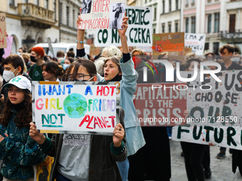 Students and supporters attend Climate Strike protest organized by Fridays for Future movement also known as Youth Strike for Climate. Krako...