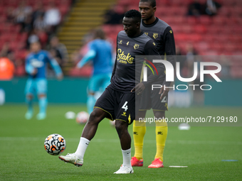 Peter Etebo of Watford warms up during the Premier League match between Watford and Newcastle United at Vicarage Road, Watford on Saturday 2...