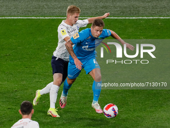 Danil Krugovoy (R) of Zenit and Sergey Piniaev of Krylia Sovetov vie for the ball during the Russian Premier League match between FC Zenit S...