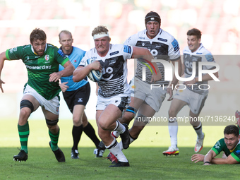 Ross Harrison of Sale Sharks runs with the ball during the Gallagher Premiership match between London Irish and Sale Sharks at the Brentford...