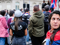 Armenian demonstrators listen to speeches from French elected officials, members of the CCAF and Kurdish representatives. On September 26, 2...