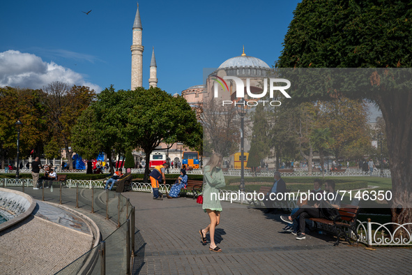 People visiting the Hagia Sophia in Istanbul, Turkey on  September 28, 2021. 