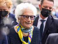 Italian holocaust survivor Liliana Segre visits the Shoah Memorial, Binario 21 of Stazione Centrale on September 30, 2021 in Milan, Italy. (
