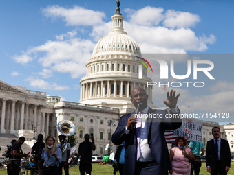 Congressman Jamaal Bowman (D-NY) speaks at a protest at the US Capitol, hosted by People’s Watch.  Protesters have been at the Capitol since...