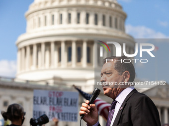 Congressman Chuy Garcia (D-IL) speaks at a protest at the US Capitol, hosted by People’s Watch.  Protesters have been at the Capitol since M...