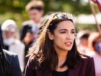 Congresswoman Alexandra Ocasio-Cortez (D-NY) speaks at a protest at the US Capitol, hosted by People’s Watch.  Protesters have been at the C...