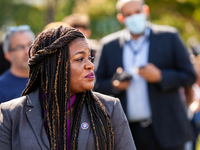 Congresswoman Cori Bush (D-MO) speaks at a protest at the US Capitol, hosted by People’s Watch.  Protesters have been at the Capitol since M...