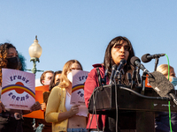A representative of Jane's Due Process speaks about the importance of abortions for teens during a press conference with members of Trust Re...