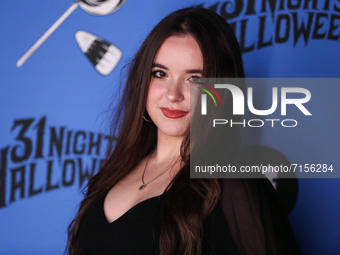 LOS ANGELES, CALIFORNIA, USA - SEPTEMBER 30: Aubrey K. Miller arrives at the Freeform 'Halloween Road' Talent And Press Preview Night held a...