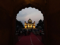 A view of Safdarjung Tomb, a sandstone and marble mausoleum built in 1754, during sunset in New Delhi, India on October 2, 2021. (