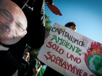People take part in a demonstration in Rome, Italy, on October 9, 2021 in front of the Ministry of Ecological Transition by groups of climat...