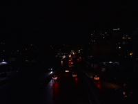A view of the city during power cuts due to the fuel shortage and problems in the supply of fuel in Beirut, Lebanon on October 10, 2021.  (